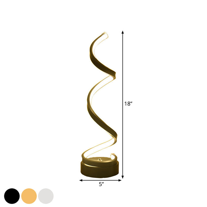 Lisslune | Spiral Ribbon Metal Table Lamp Simplicity Black/White/Gold LED Work Lighting with Round Base in Warm/White Light