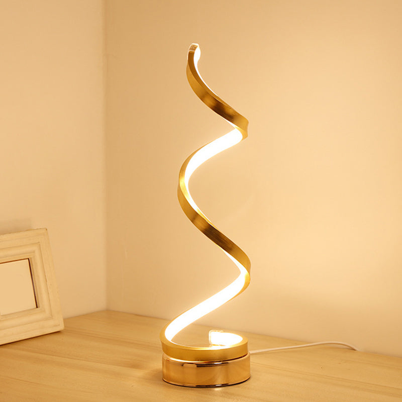 Lisslune | Spiral Ribbon Metal Table Lamp Simplicity Black/White/Gold LED Work Lighting with Round Base in Warm/White Light