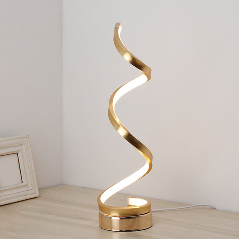 Lisslune | Spiral Ribbon Metal Table Lamp Simplicity Black/White/Gold LED Work Lighting with Round Base in Warm/White Light