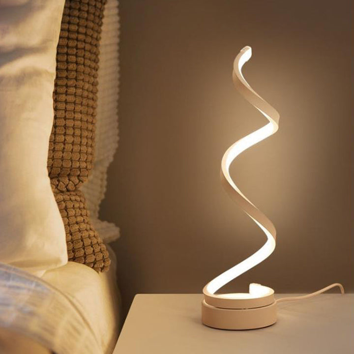 Lisslune | Spiral Ribbon Metal Table Lamp Simplicity Black/White/Gold LED Work Lighting with Round Base in Warm/White Light