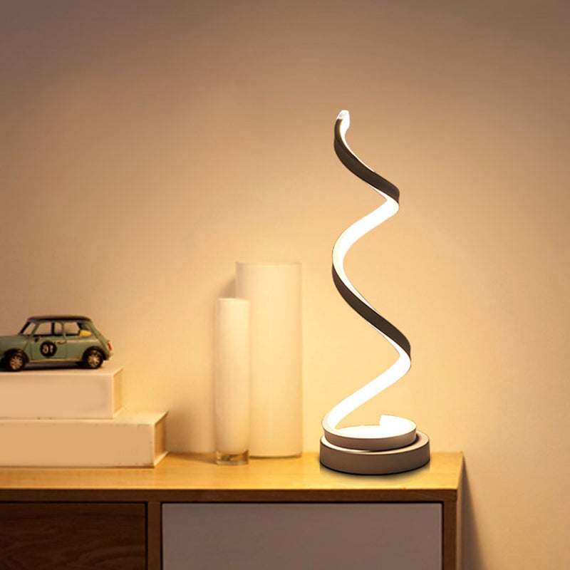 Lisslune | Spiral Ribbon Metal Table Lamp Simplicity Black/White/Gold LED Work Lighting with Round Base in Warm/White Light
