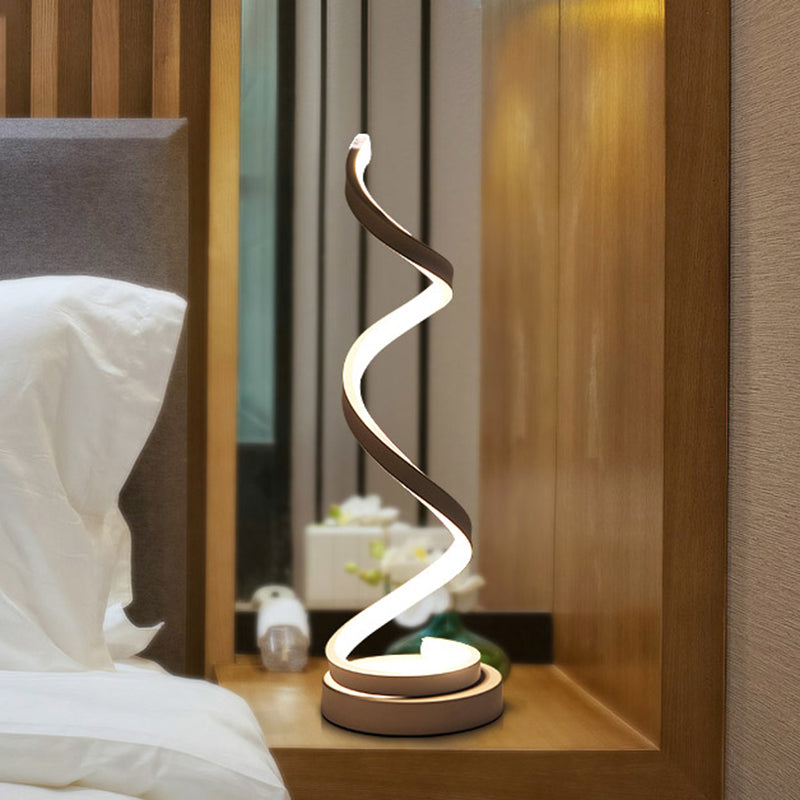 Lisslune | Spiral Ribbon Metal Table Lamp Simplicity Black/White/Gold LED Work Lighting with Round Base in Warm/White Light