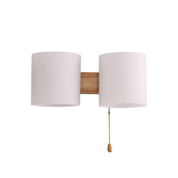 Lisslune | Opalines Glass Cylinder Wall Mount Lamp Modern 2 Lights Beige Wall Lighting Ideas with Pull Chain