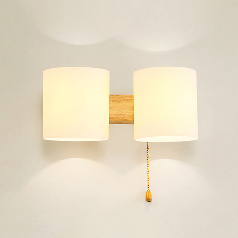 Lisslune | Opalines Glass Cylinder Wall Mount Lamp Modern 2 Lights Beige Wall Lighting Ideas with Pull Chain