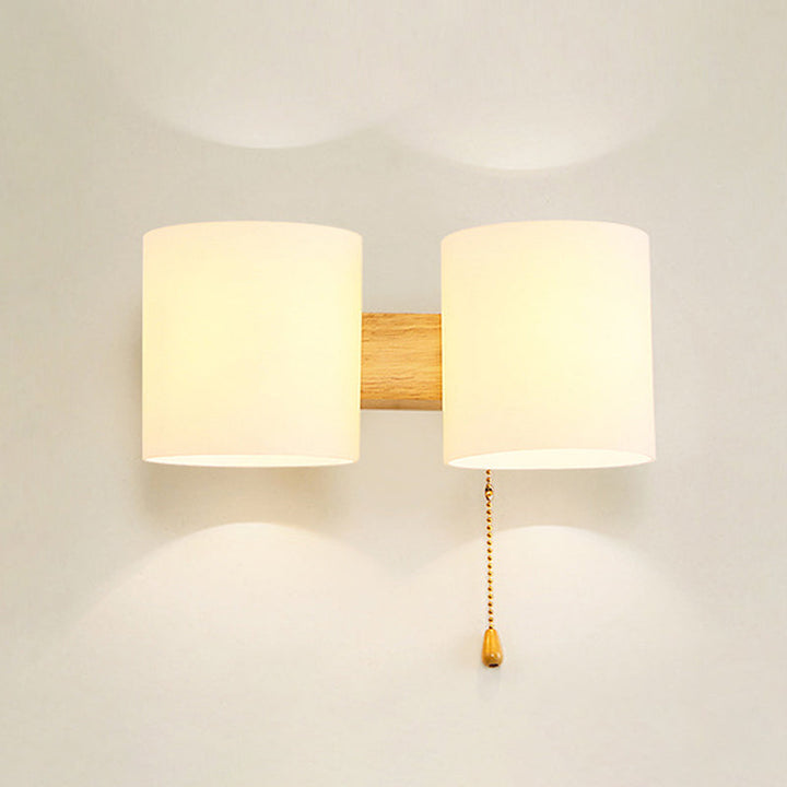 Lisslune | Opalines Glass Cylinder Wall Mount Lamp Modern 2 Lights Beige Wall Lighting Ideas with Pull Chain