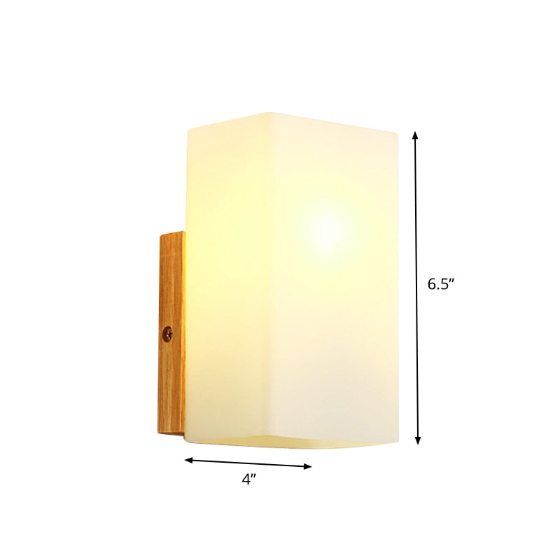 Lisslune | Cube Wall Mount Light Fixture Minimalism Opal Glass 1 Main Color Beige Surface Wall Lamp with Wooden Detail