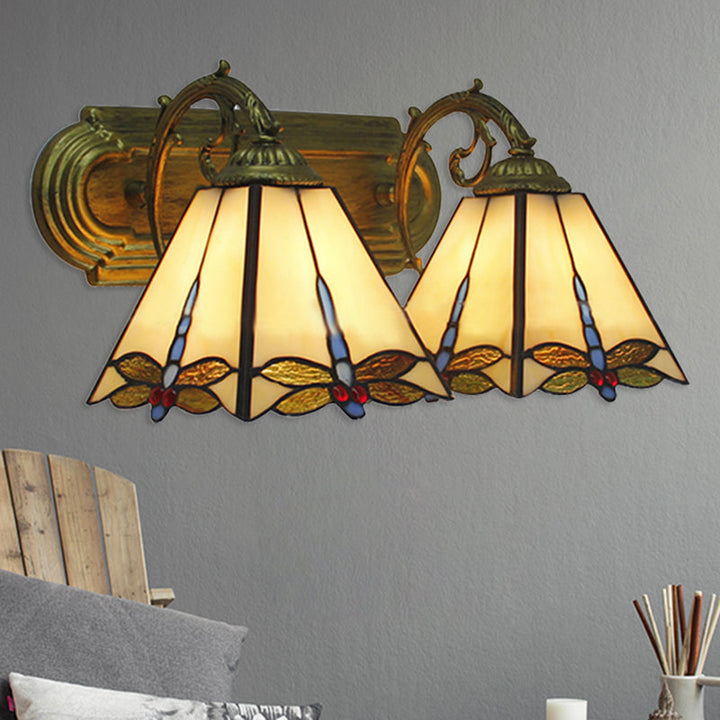 Skørter | Wall lamp Lodge with dragonfly pattern 2 heads stained glass wall mounting light in black/bronze