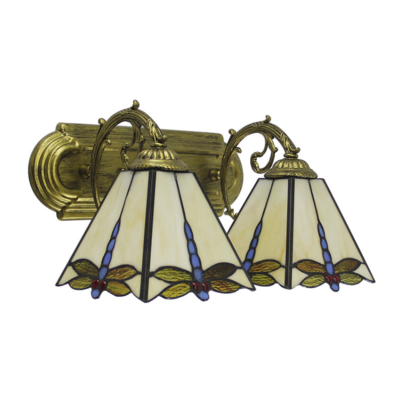 Skørter | Wall lamp Lodge with dragonfly pattern 2 heads stained glass wall mounting light in black/bronze