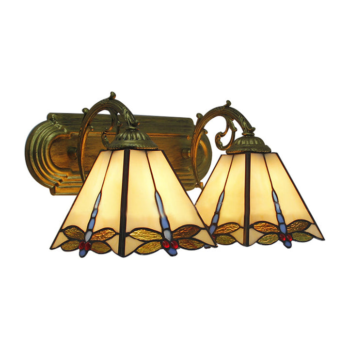 Skørter | Wall lamp Lodge with dragonfly pattern 2 heads stained glass wall mounting light in black/bronze