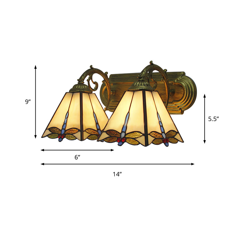 Skørter | Wall lamp Lodge with dragonfly pattern 2 heads stained glass wall mounting light in black/bronze