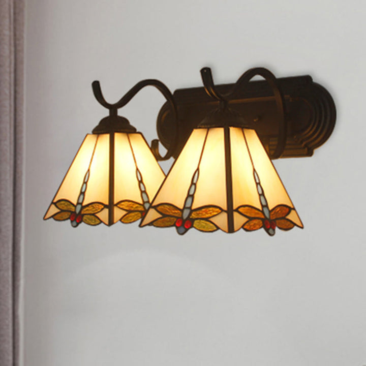Skørter | Wall lamp Lodge with dragonfly pattern 2 heads stained glass wall mounting light in black/bronze