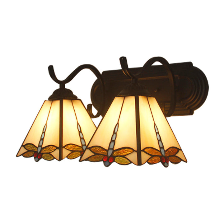 Skørter | Wall lamp Lodge with dragonfly pattern 2 heads stained glass wall mounting light in black/bronze