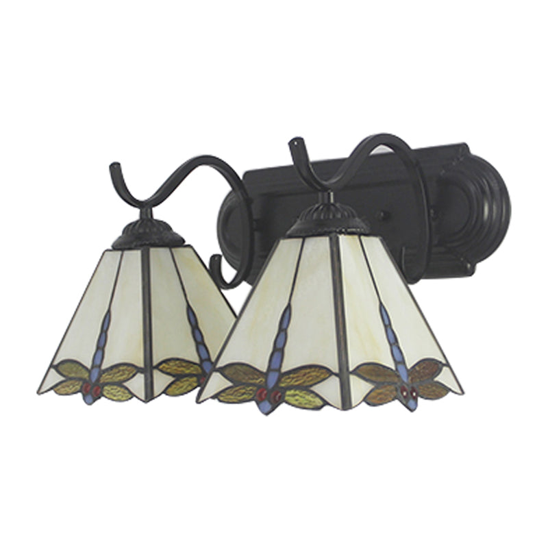 Skørter | Wall lamp Lodge with dragonfly pattern 2 heads stained glass wall mounting light in black/bronze