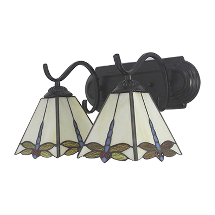 Skørter | Wall lamp Lodge with dragonfly pattern 2 heads stained glass wall mounting light in black/bronze