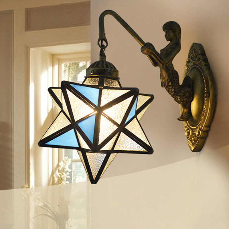 Lisslune | Star Wall Mount Light 1 Head Blue and Clear Dimple Glass Mediterranean Wall Lamp Lighting
