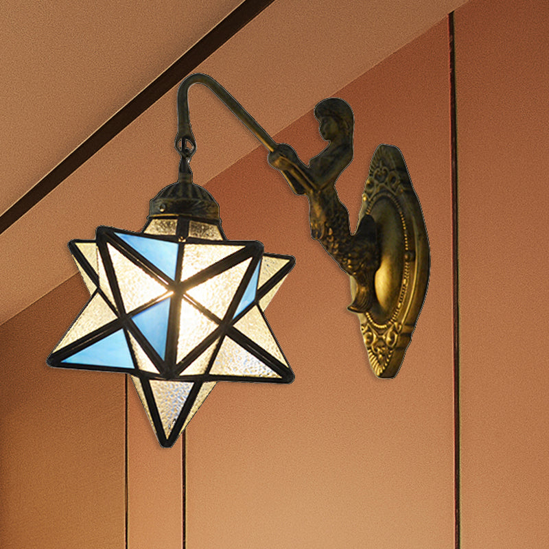 Lisslune | Star Wall Mount Light 1 Head Blue and Clear Dimple Glass Mediterranean Wall Lamp Lighting