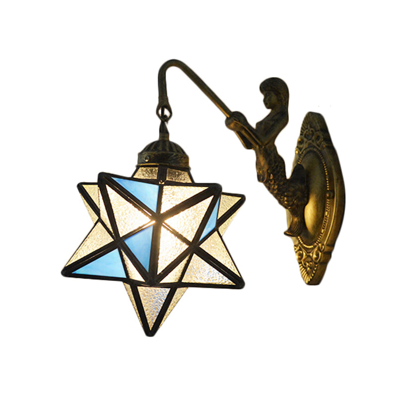 Lisslune | Star Wall Mount Light 1 Head Blue and Clear Dimple Glass Mediterranean Wall Lamp Lighting