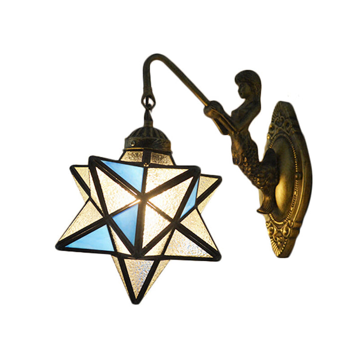 Lisslune | Star Wall Mount Light 1 Head Blue and Clear Dimple Glass Mediterranean Wall Lamp Lighting