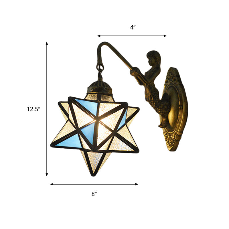 Lisslune | Star Wall Mount Light 1 Head Blue and Clear Dimple Glass Mediterranean Wall Lamp Lighting