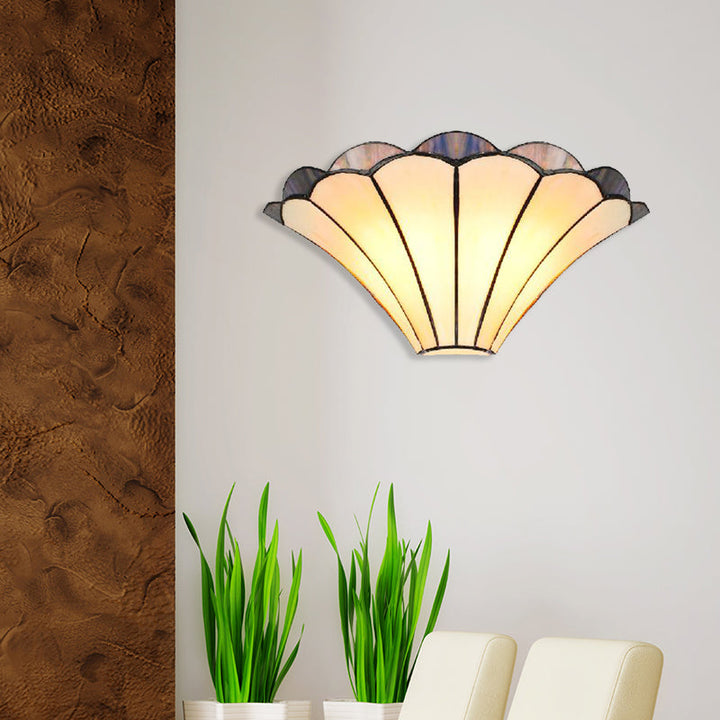 Lisslune | Ribbed Wall Sconce Traditional 2 Lights Stained Glass Wall Light with Wide Angle Shade