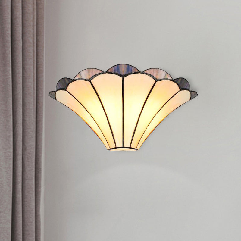 Lisslune | Ribbed Wall Sconce Traditional 2 Lights Stained Glass Wall Light with Wide Angle Shade