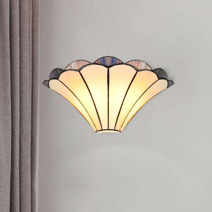 Lisslune | Ribbed Wall Sconce Traditional 2 Lights Stained Glass Wall Light with Wide Angle Shade