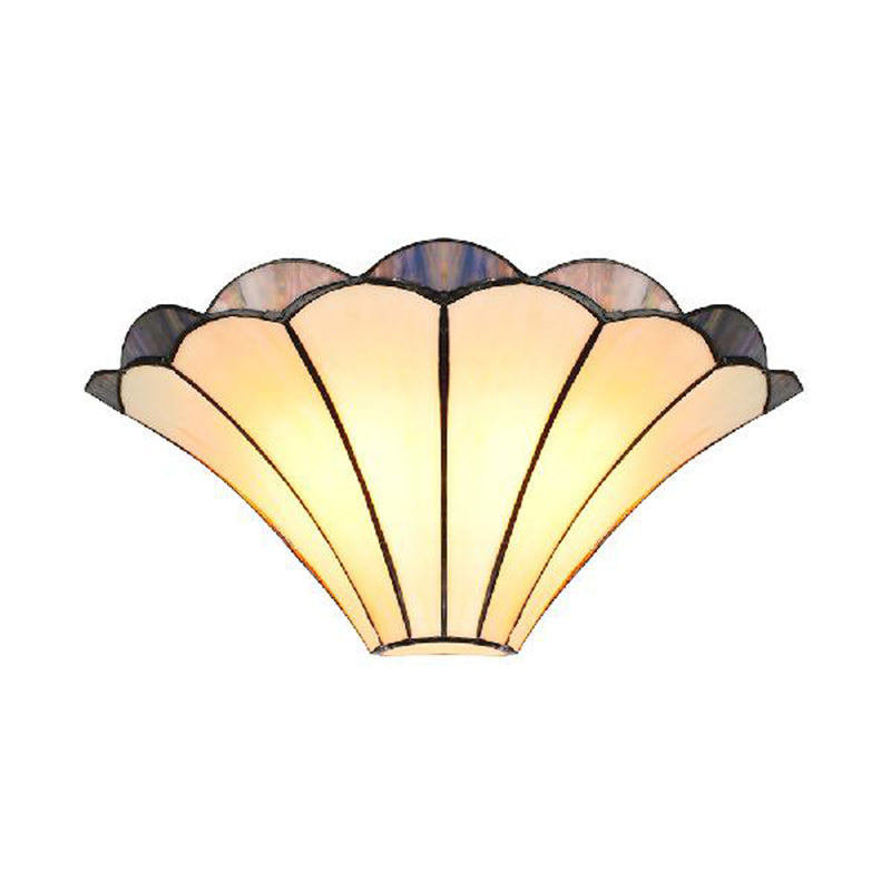 Lisslune | Ribbed Wall Sconce Traditional 2 Lights Stained Glass Wall Light with Wide Angle Shade