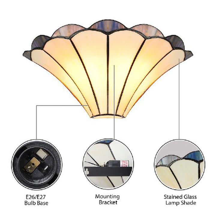 Lisslune | Ribbed Wall Sconce Traditional 2 Lights Stained Glass Wall Light with Wide Angle Shade