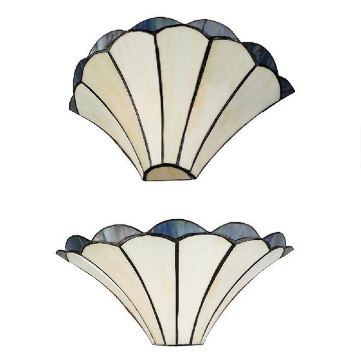 Lisslune | Ribbed Wall Sconce Traditional 2 Lights Stained Glass Wall Light with Wide Angle Shade