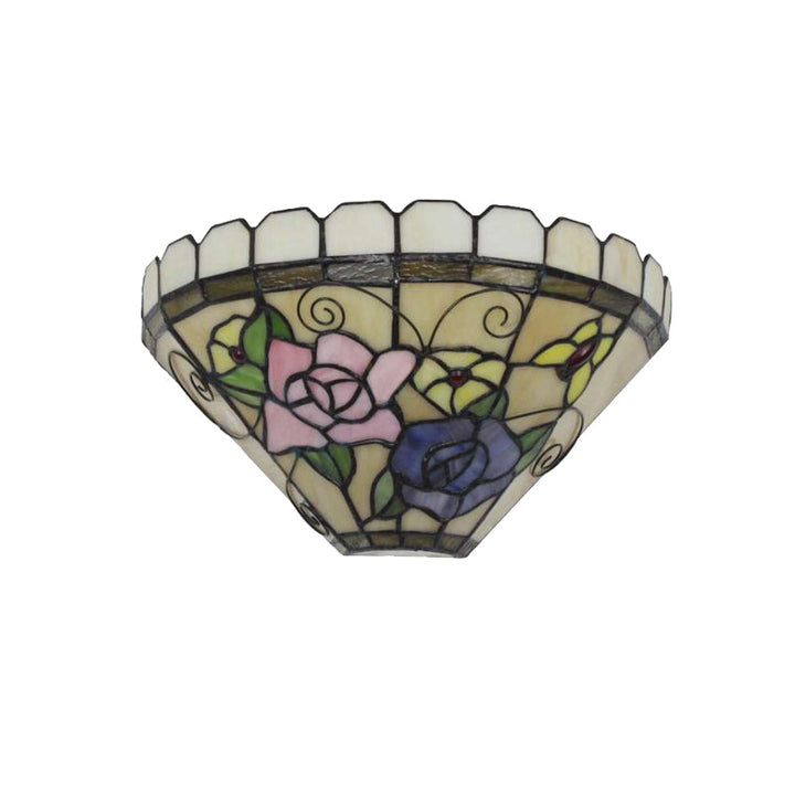 Lisslune | 1 Light Beige Cone Wall Lamp with Flower and Butterfly Woven Glass Wall Light