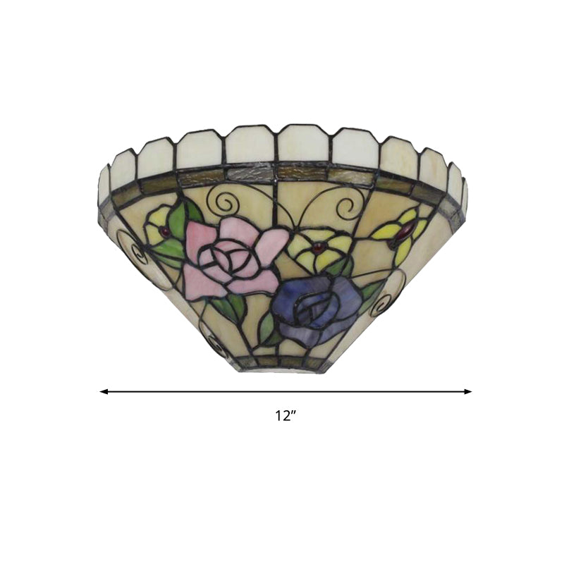 Lisslune | 1 Light Beige Cone Wall Lamp with Flower and Butterfly Woven Glass Wall Light