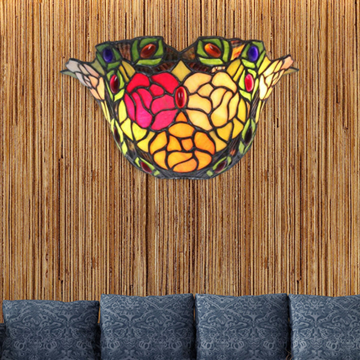 Lisslune | Flower Pattern Wall Lamp with Rose and Layered Glass 1 Light Rustic Art Deco Wall Lighting for Entrance