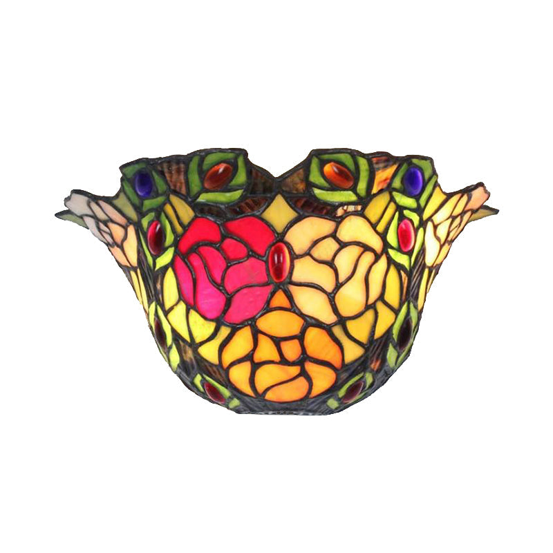 Lisslune | Flower Pattern Wall Lamp with Rose and Layered Glass 1 Light Rustic Art Deco Wall Lighting for Entrance