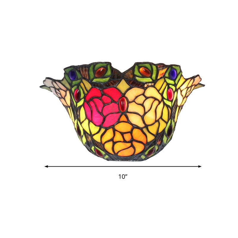 Lisslune | Flower Pattern Wall Lamp with Rose and Layered Glass 1 Light Rustic Art Deco Wall Lighting for Entrance
