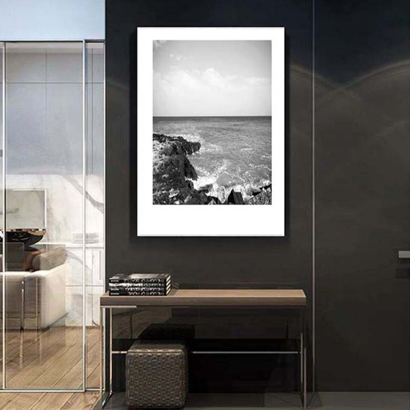 Lisslune | Tropical Rocky Bay Seascape Canvas Print Dark Color Texture Wall Art for the Living Room