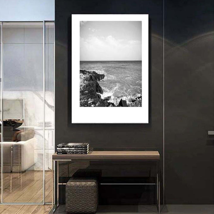 Lisslune | Tropical Rocky Bay Seascape Canvas Print Dark Color Texture Wall Art for the Living Room