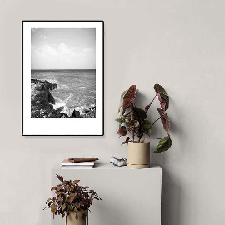 Lisslune | Tropical Rocky Bay Seascape Canvas Print Dark Color Texture Wall Art for the Living Room