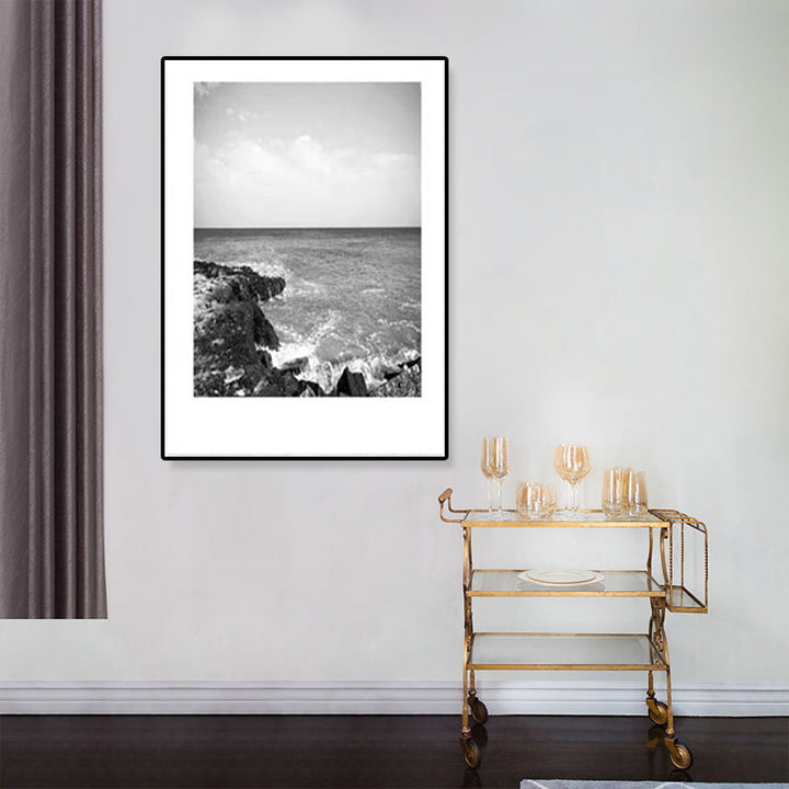 Lisslune | Tropical Rocky Bay Seascape Canvas Print Dark Color Texture Wall Art for the Living Room
