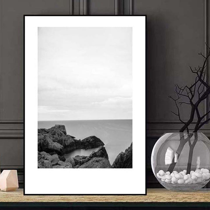 Lisslune | Tropical Rocky Bay Seascape Canvas Print Dark Color Texture Wall Art for the Living Room