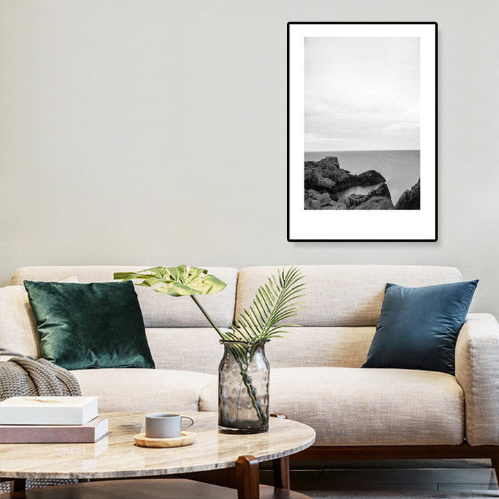 Lisslune | Tropical Rocky Bay Seascape Canvas Print Dark Color Texture Wall Art for the Living Room