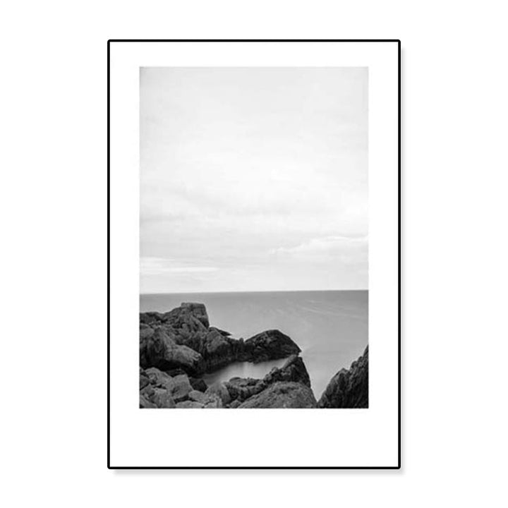 Lisslune | Tropical Rocky Bay Seascape Canvas Print Dark Color Texture Wall Art for the Living Room