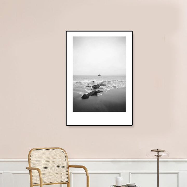 Lisslune | Tropical Rocky Bay Seascape Canvas Print Dark Color Texture Wall Art for the Living Room