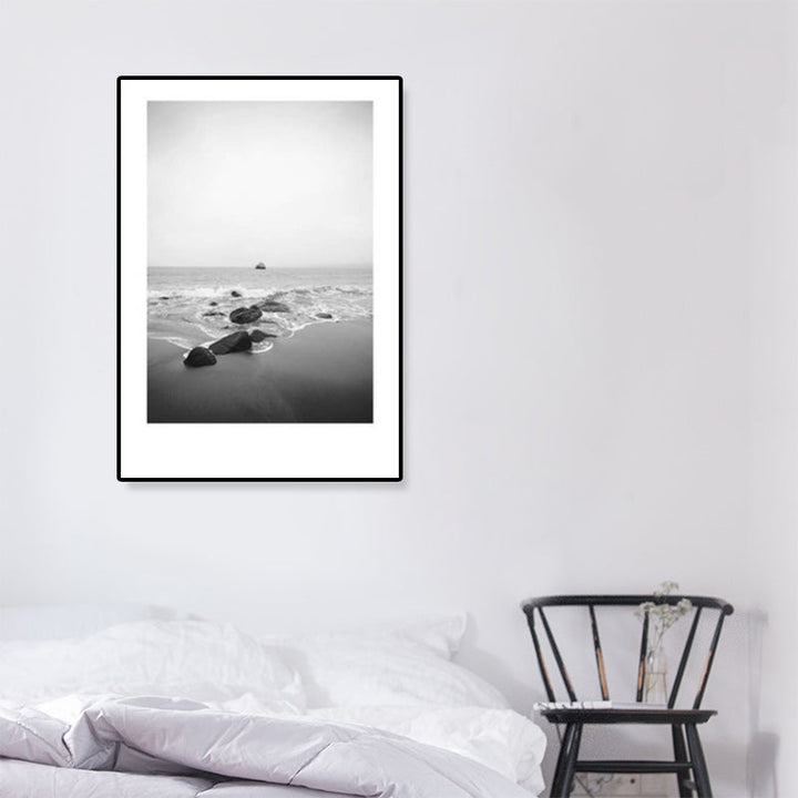 Lisslune | Tropical Rocky Bay Seascape Canvas Print Dark Color Texture Wall Art for the Living Room