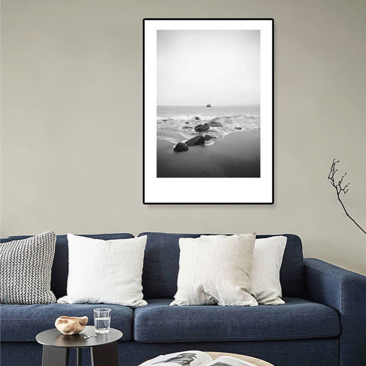Lisslune | Tropical Rocky Bay Seascape Canvas Print Dark Color Texture Wall Art for the Living Room