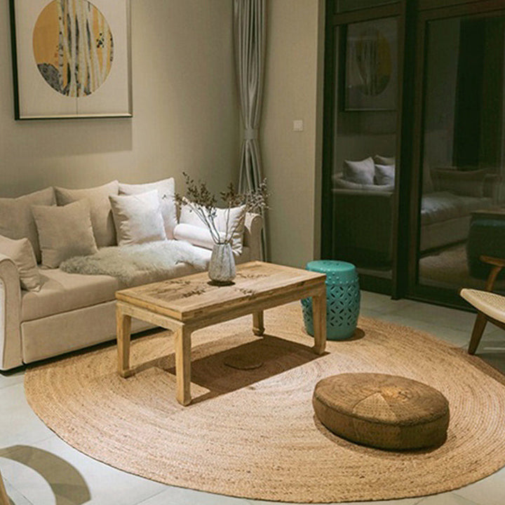 Lisslune | Brown simple rug jute rural rug washable non-slip pet-friendly rug for the living room