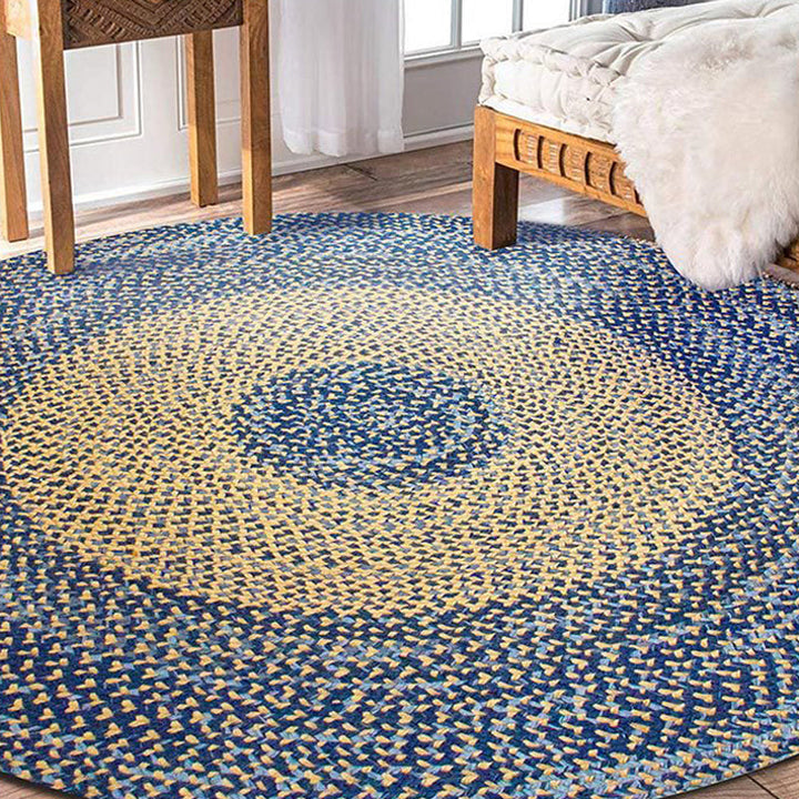 Lisslune | Country Circle Pattern Rug Blue and Brown Sisal Rug Non-Slip Back Washable Pet-Friendly Carpet for Home