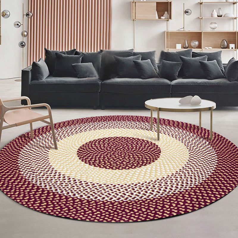 Lisslune | Casual Red Rustic Carpet Cotton Circles Pattern Carpet Machine Washable Pet-Friendly Non-Slip Carpet for the Bedroom