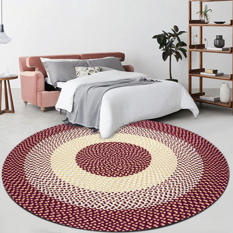 Lisslune | Casual Red Rustic Carpet Cotton Circles Pattern Carpet Machine Washable Pet-Friendly Non-Slip Carpet for the Bedroom