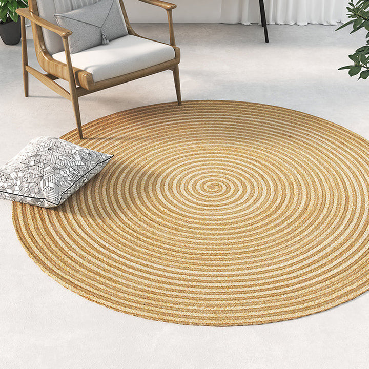 Lisslune | Country Circle Pattern Rug Brown Sisal Carpet Non-Slip Back Washable Pet-Friendly Carpet for Home