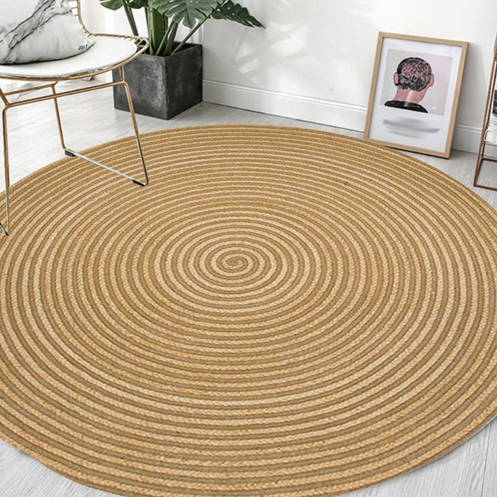 Lisslune | Country Circle Pattern Rug Brown Sisal Carpet Non-Slip Back Washable Pet-Friendly Carpet for Home